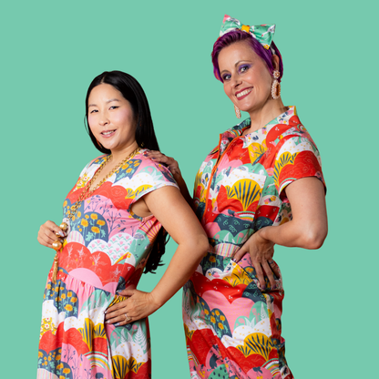 Knit Midi Dress in Mint & Strawberry Meadow Blue Platypus Clothing