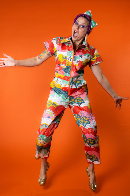 Jumpsuit in Mint & Strawberry Meadow Print Blue Platypus Clothing