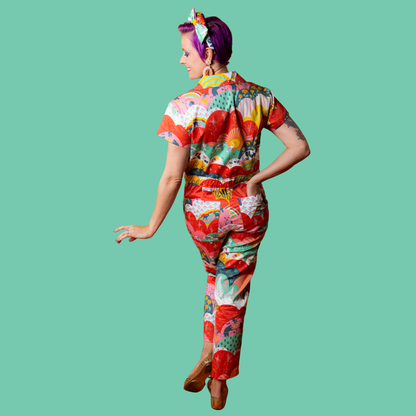 Jumpsuit in Mint & Strawberry Meadow Print Blue Platypus Clothing