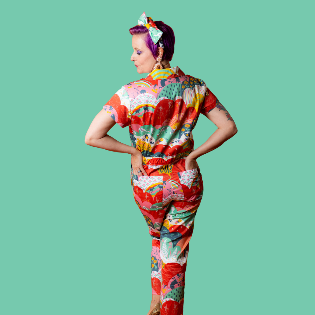 Jumpsuit in Mint & Strawberry Meadow Print Blue Platypus Clothing