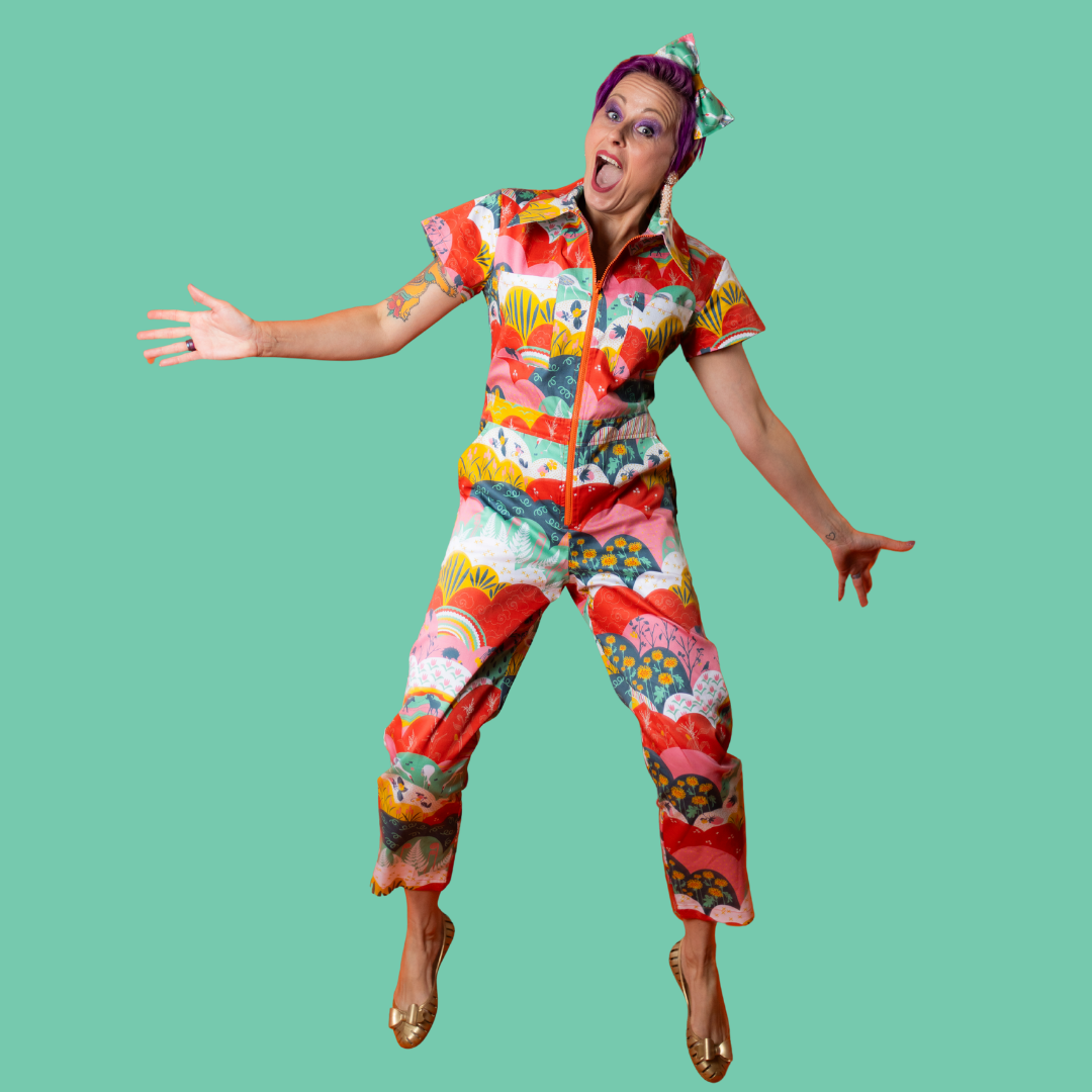 Jumpsuit in Mint & Strawberry Meadow Print Blue Platypus Clothing