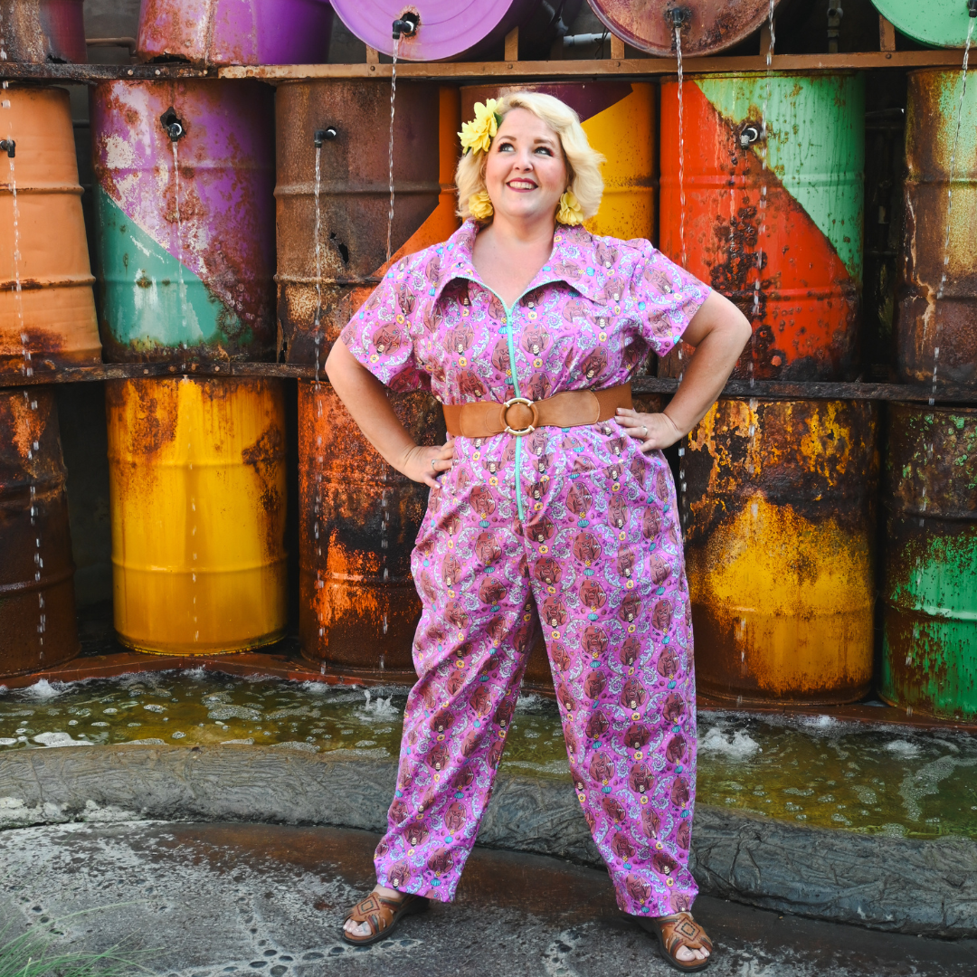 Cheeky Tiki Monkeys Jumpsuit in Magenta Blue Platypus Clothing