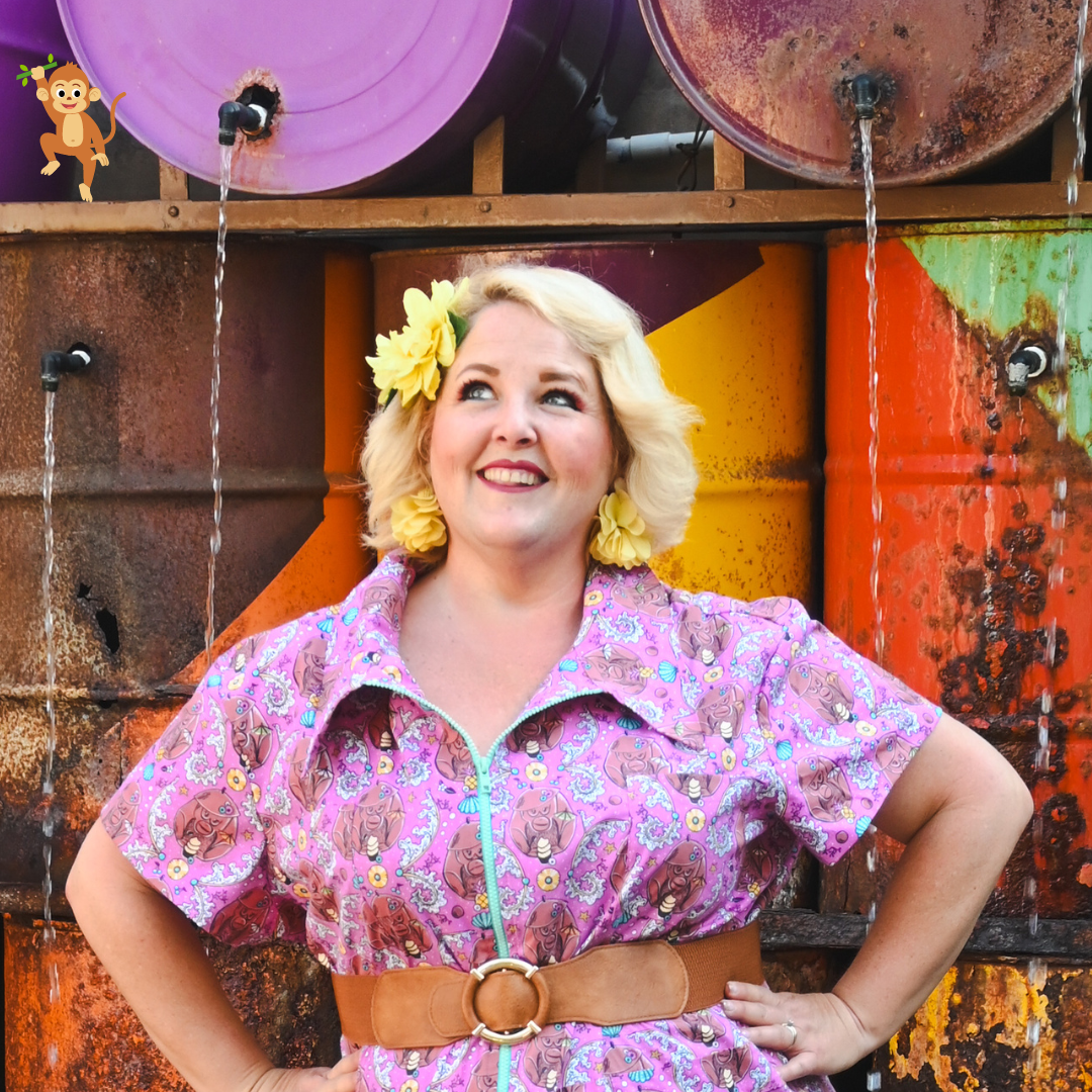 Cheeky Tiki Monkeys Jumpsuit in Magenta Blue Platypus Clothing