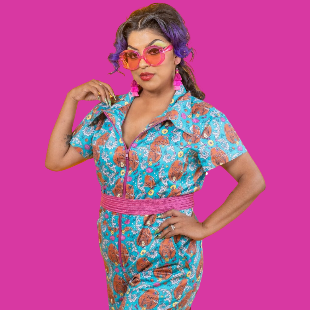 Cheeky Tiki Monkeys Jumpsuit in Blue Hawaiian Blue Platypus Clothing
