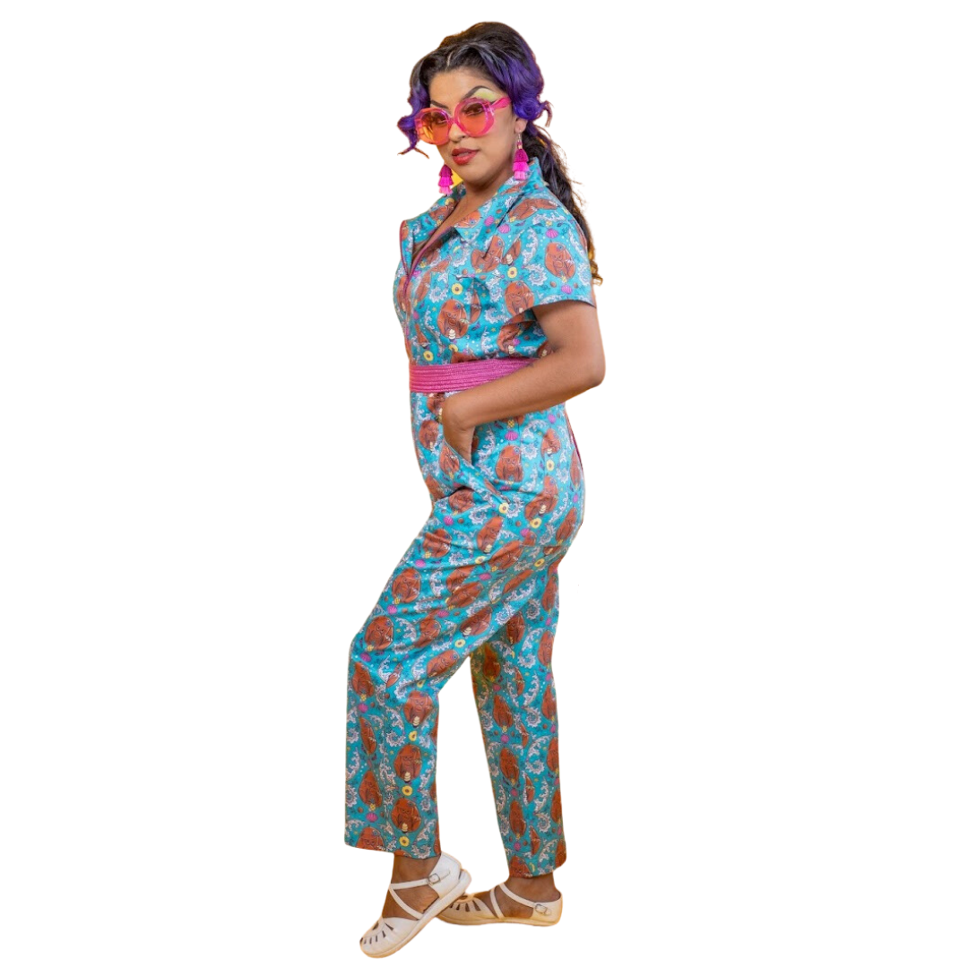 Cheeky Tiki Monkeys Jumpsuit in Blue Hawaiian Blue Platypus Clothing
