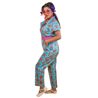 Cheeky Tiki Monkeys Jumpsuit in Blue Hawaiian Blue Platypus Clothing