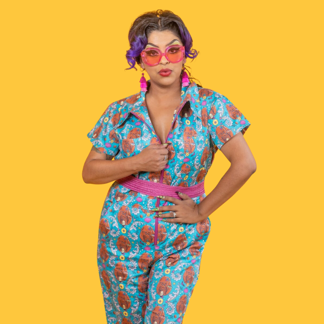 Cheeky Tiki Monkeys Jumpsuit in Blue Hawaiian Blue Platypus Clothing