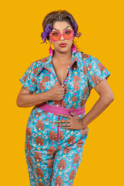 Cheeky Tiki Monkeys Jumpsuit in Blue Hawaiian Blue Platypus Clothing