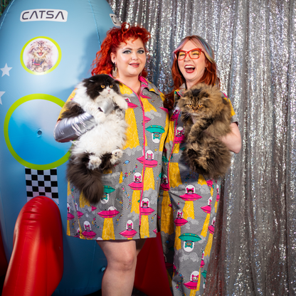 Cats in Space Jumpsuit in Asteroid Field Blue Platypus Clothing