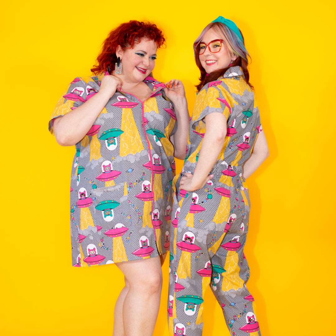 Cats in Space Minidress in Asteroid Field Blue Platypus Clothing