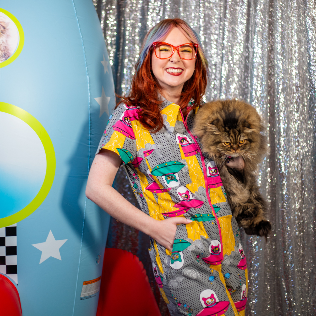 Cats in Space Jumpsuit in Asteroid Field Blue Platypus Clothing
