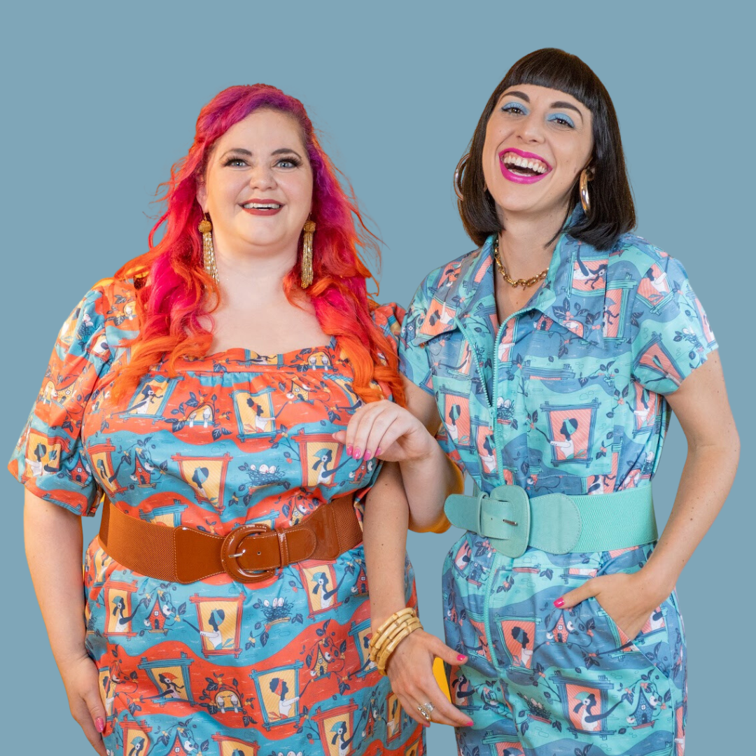 Brownstone Betties Jumpsuit in Aqua & Peach Blue Platypus Clothing