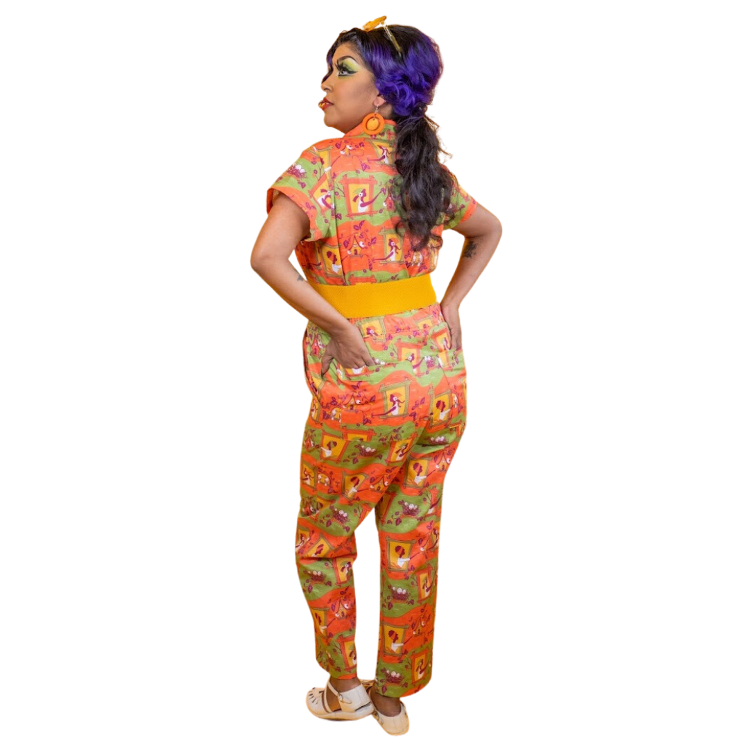 Brownstone Betties Jumpsuit in Pumpkin & Olive Blue Platypus Clothing