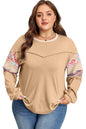 Khaki Exposed Seam Floral Mixed Patchwork Relaxed Plus Size Top Garden Naked Curves