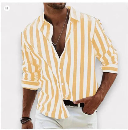 Striped Print Shirt Casual Loose Long-sleeved Shirt Men's Clothing SnagBag