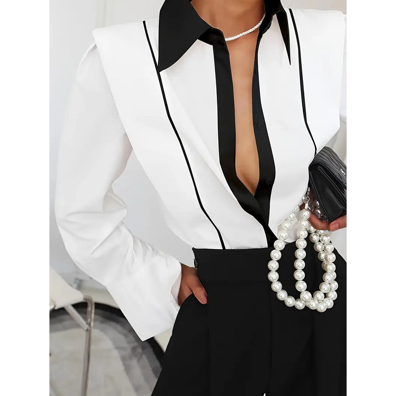 Women’s Black White Colorblock Shirt FitiqueFit