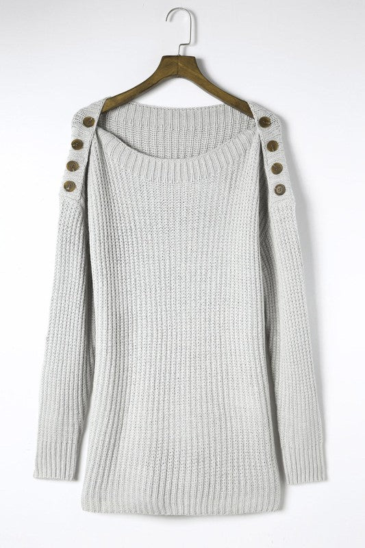 Solid Buttoned Drop Shoulder Sweater Shop Style & More | Fresh Looks, Everyday Deals & Free Shipping