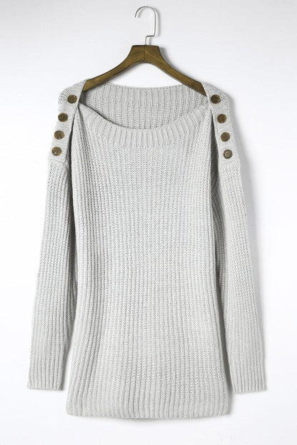 Solid Buttoned Drop Shoulder Sweater Shop Style & More | Fresh Looks, Everyday Deals & Free Shipping