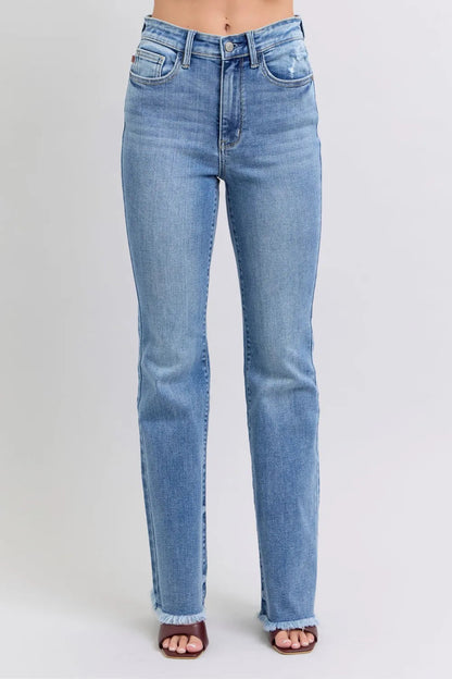 Judy Blue Full Size Raw Hem High Rise Bootcut Jeans West2East Surf