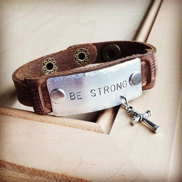 Be Strong Hand Stamped Leather Cuff Shop Style & More | Fresh Looks, Everyday Deals & Free Shipping