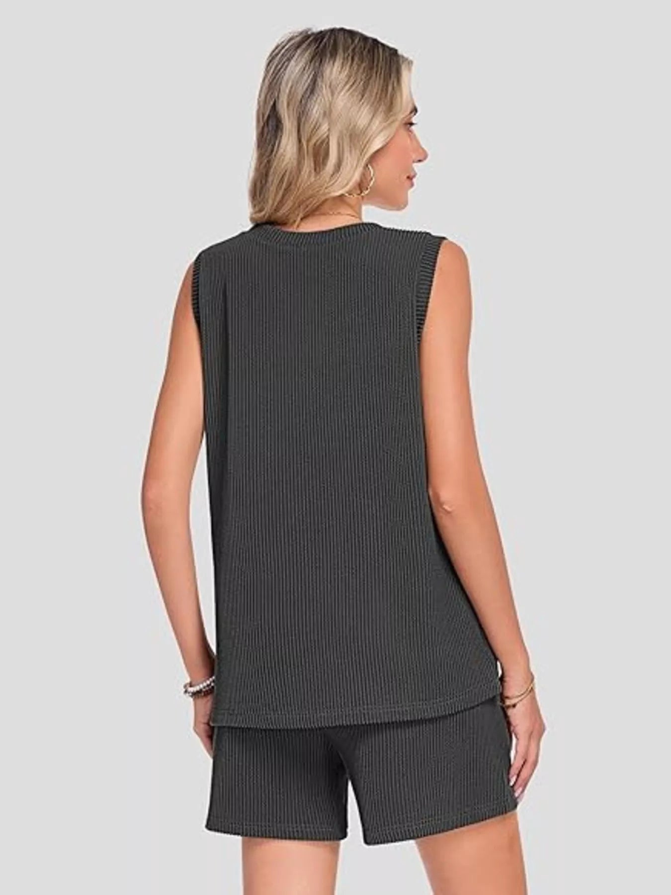 Casual Ribbed Knit Sleeveless Top and Shorts Set New Era Fashion LLc