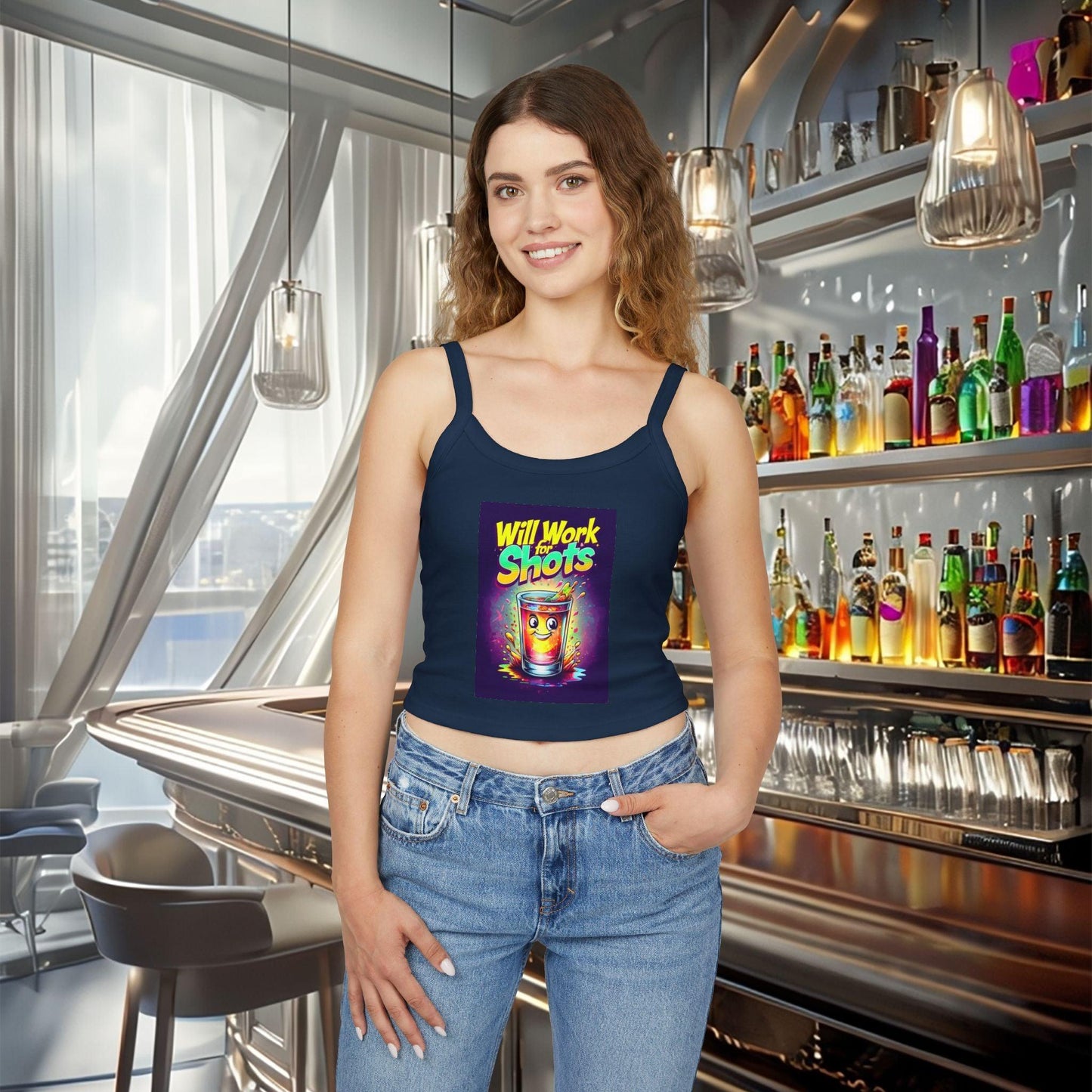Will Work for Shots Womens Spaghetti Strap Tank Top Country in My Heart