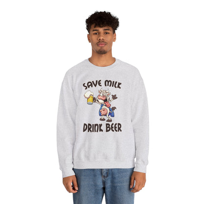 Save Milk Drink Beer Crewneck Sweatshirt The Devil's Pickle