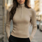 Solid Ribbed Half-Zip Turtleneck Knit Top FitiqueFit
