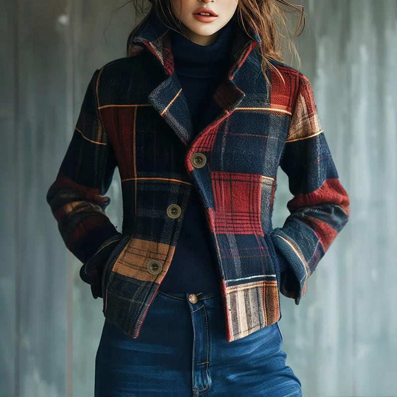 Vintage Stand Collar Blazer with Single-Row Buttons — Tailored Women’s Jacket FitiqueFit