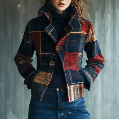 Vintage Stand Collar Blazer with Single-Row Buttons — Tailored Women’s Jacket FitiqueFit