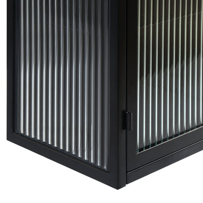 27.56"Glass Doors Modern Two-door Wall Cabinet with Featuring Three-tier Black