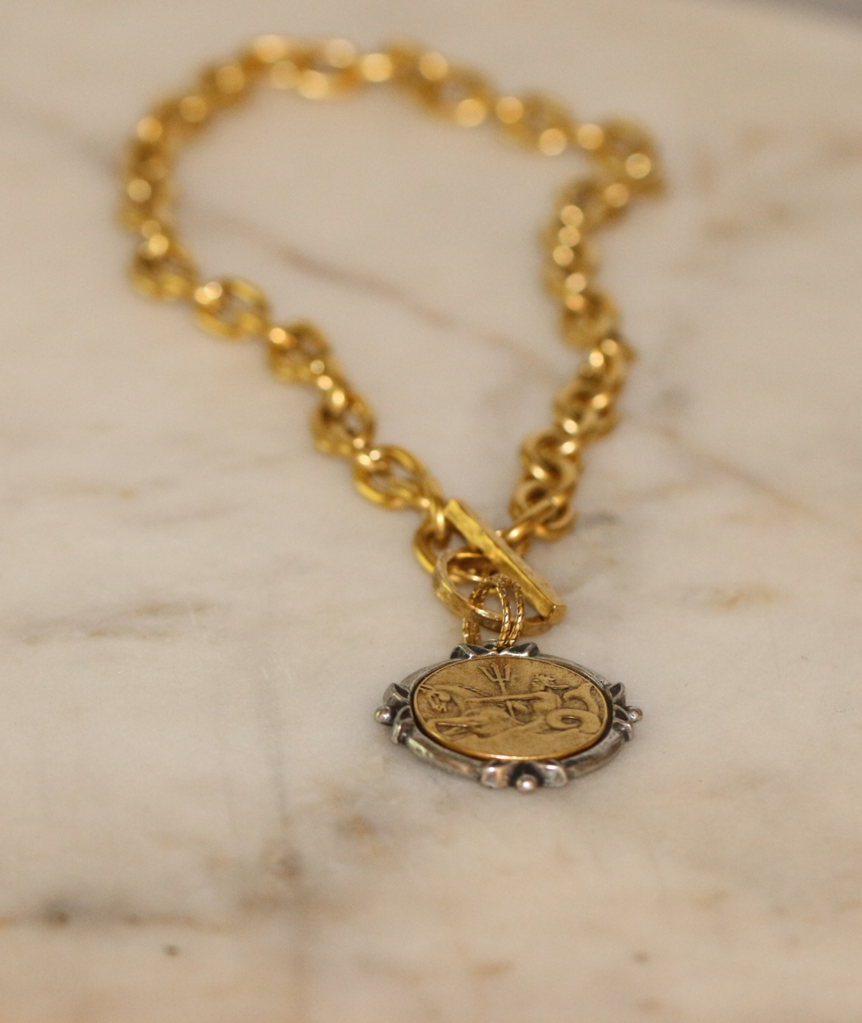 Neptune Coin Necklace - 24k Gold Plated Pewter Deep South Originals