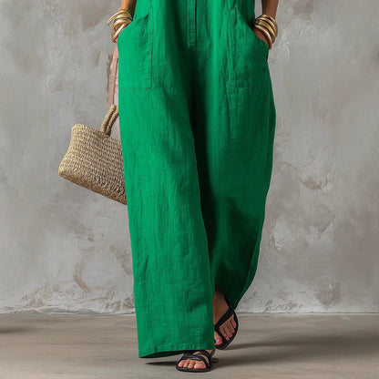 Linen Blend Sleeveless Stand-Collar Jumpsuit – 5 Colors S–3XL FitiqueFit