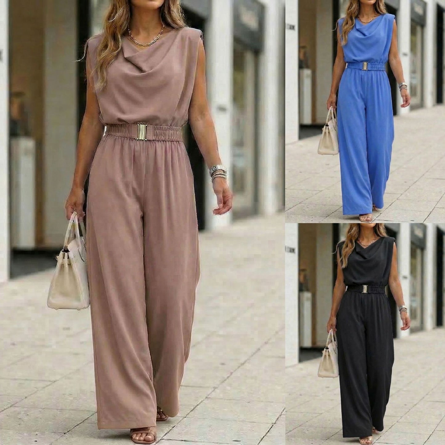 Women's Off-Shoulder Sleeveless Wide-Leg Jumpsuit – High Waist with Belt FitiqueFit