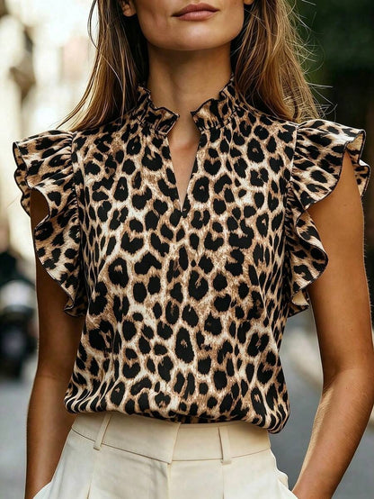 Women's Retro Ruffle-Trim Printed Sleeveless Top FitiqueFit
