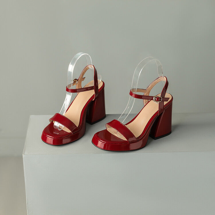 Women's Round Toe Chunky Heel Sandals – Buckle Strap Block Heel FitiqueFit