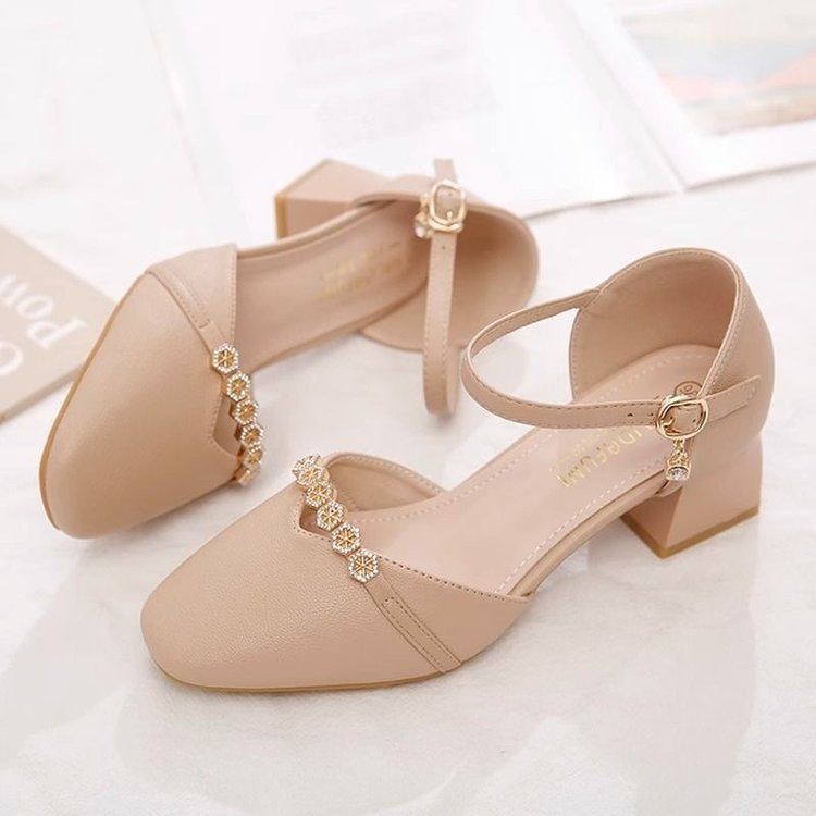 Women's Mid-Heel Slingback Pumps – Square Toe Buckle Strap FitiqueFit