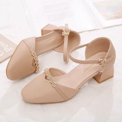 Women's Mid-Heel Slingback Pumps – Square Toe Buckle Strap FitiqueFit