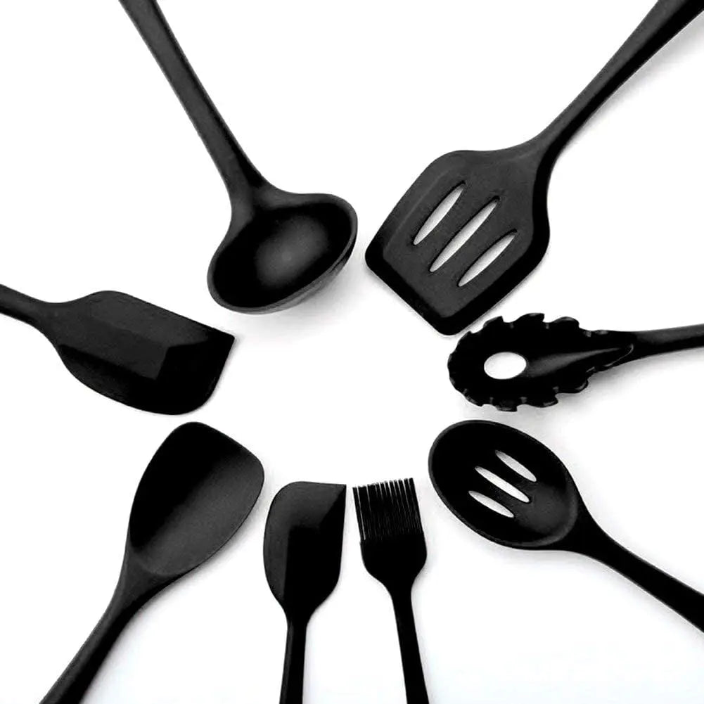 Premium Silicone Kitchen Utensil Set - Heat-Resistant Non-Stick Cooking Tools with Stylish Black Holder
