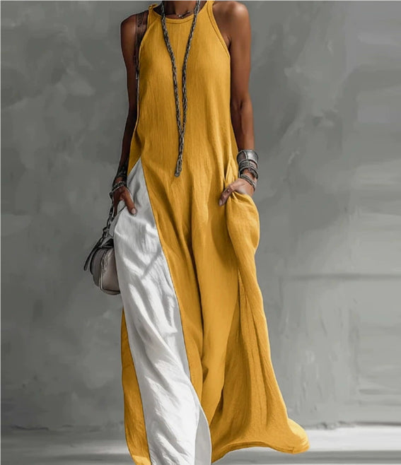 Off-Shoulder Color-Block Flared Maxi Dress with Pockets | 5 Colors FitiqueFit