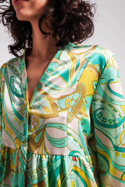 3/4 sleeve mini dress in green Q2store