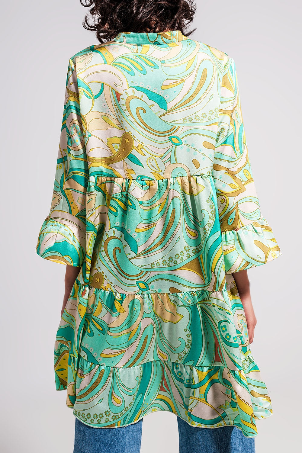 3/4 sleeve mini dress in green Q2store