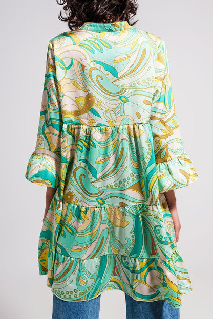 3/4 sleeve mini dress in green Q2store