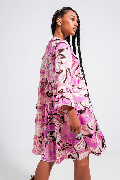 3/4 sleeve mini dress in pink Q2store
