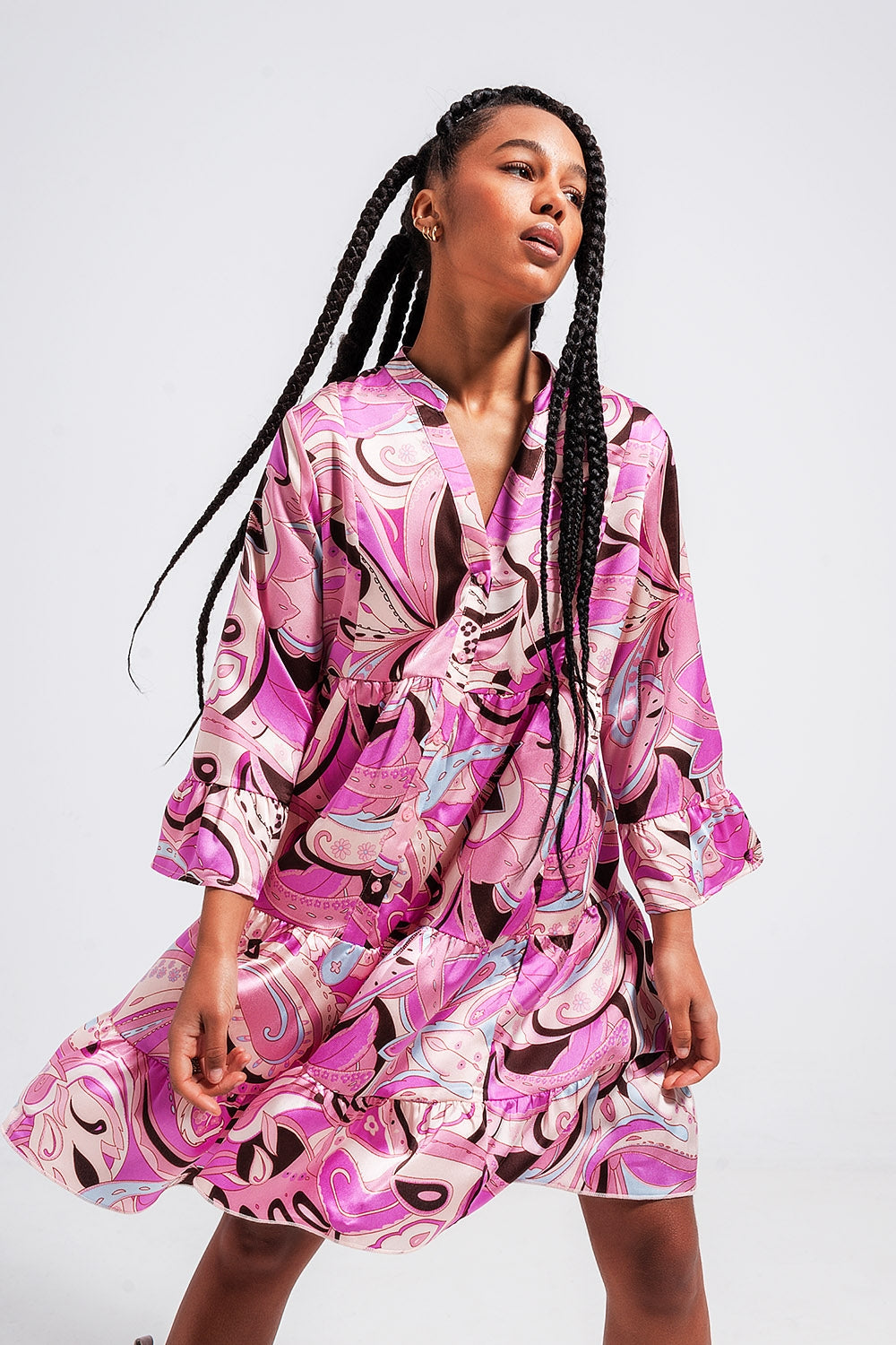 3/4 sleeve mini dress in pink Q2store