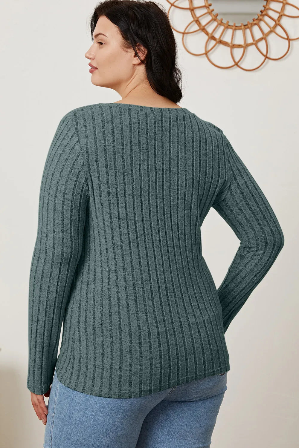 Basic Bae Full Size Ribbed V-Neck Long Sleeve T-Shirt New Era Fashion LLc