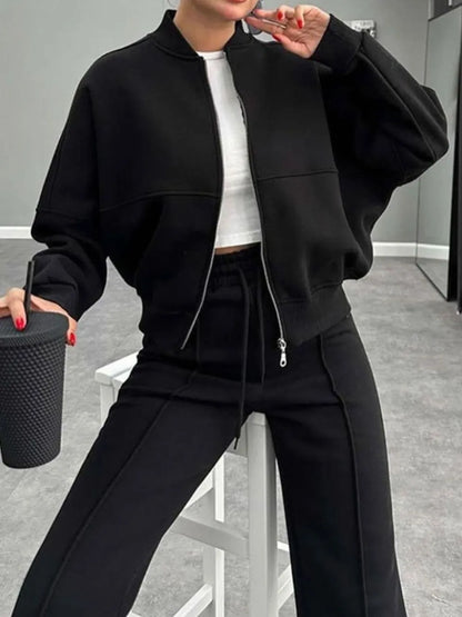 Baseball Collar Zip Up Outerwear and Drawstring Pants Set New Era Fashion LLc