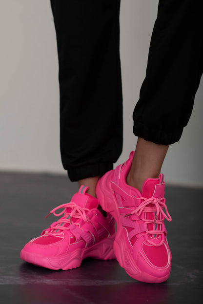 Berness Running Late Chunky Sole Athletic Sneakers in Hot Pink New Era Fashion LLc