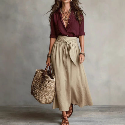 Button-Down Shirt & Straight Skirt Two-Piece Set FitiqueFit