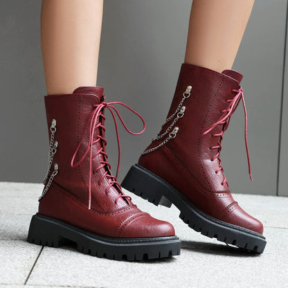 Women’s Chunky Heel Mid-Calf Dr. Style Boots – Large Size Fall & Winter Boot FitiqueFit